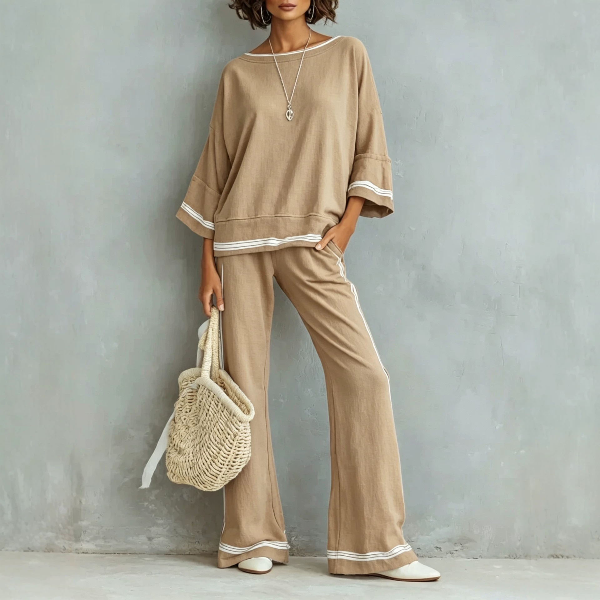 Three-quarter-sleeve Wide-leg Pants Two-piece Set