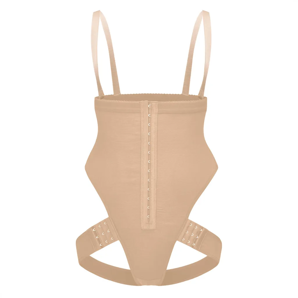 One-piece Corset Shoulder Strap High Waist Hip Raise Pants - Skin Color-Xxxl