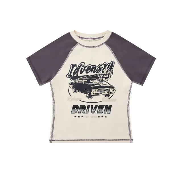 Real Shot American Retro Printed Short Sleeve T shirt Apricot - Shop at LoveMi