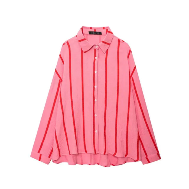 Summer Stripes Bubble Cotton Loose Casual Shirt Loose Casual Wide Leg Pants Suit Top - Shop at LoveMi