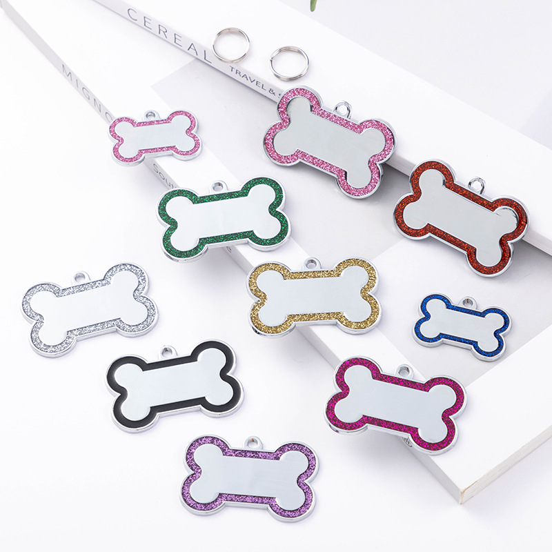 Zinc Alloy Dog Anti-lost Tag With Bone-shaped Edges And Shimmering Metallic Powder