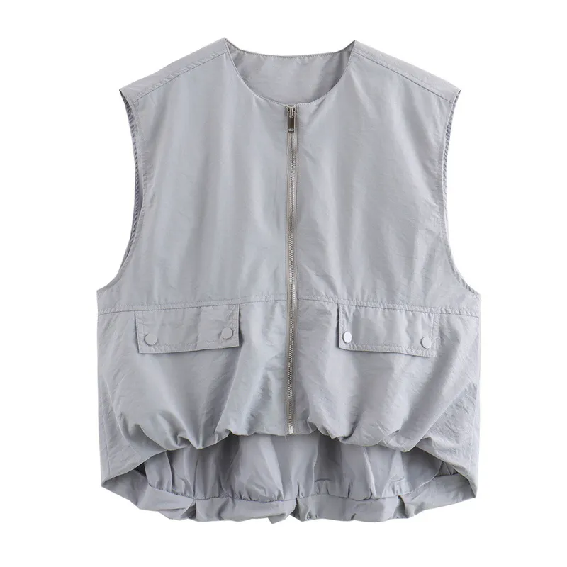 Pleated Hem Sleeveless Loose Vest - Light Blue