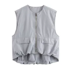 Pleated Hem Sleeveless Loose Vest - Light Blue - View 1