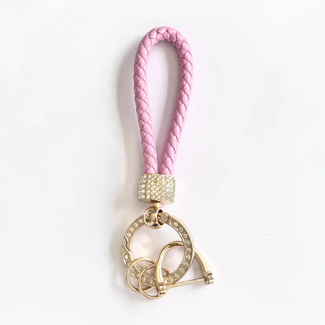Handmade Diamond Keychain Woven Leather String Full Set Of Diamond Pink - Shop at LoveMi