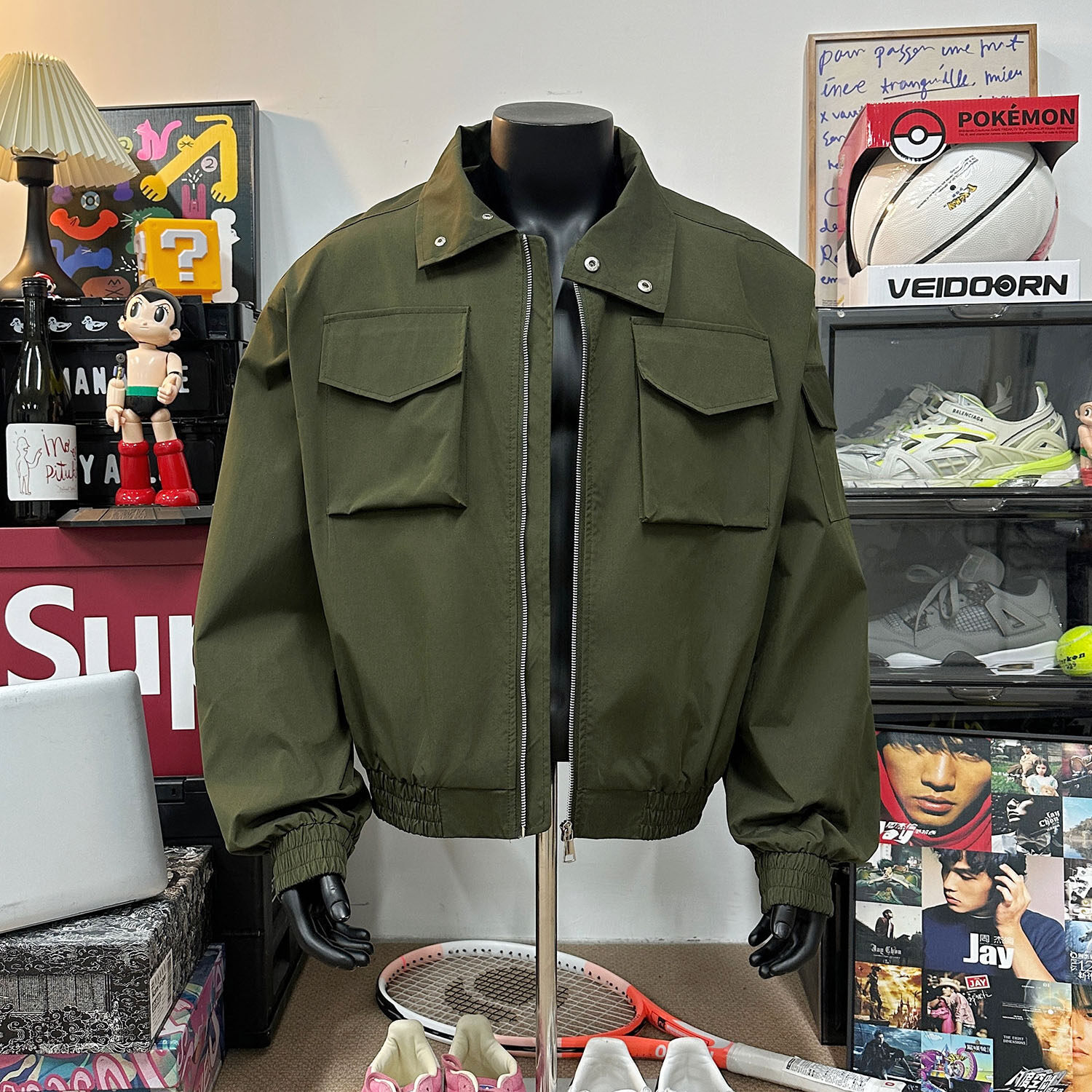 $19.71 Men's Stand Collar Flight Jacket Short Coat Men's Clothing Tooling Zip-up Shirt