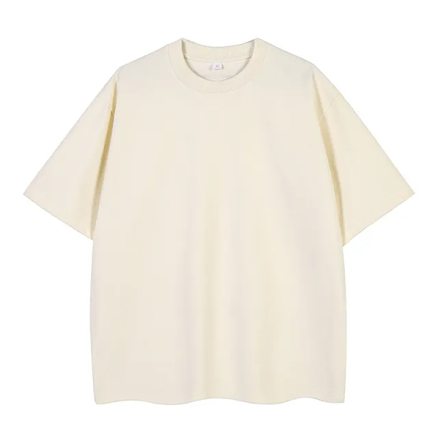 Double Yarn Short Sleeve Sweat absorbing Cotton T shirt Top Apricot - Shop at LoveMi
