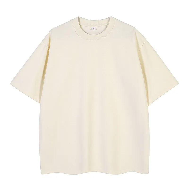 Double Yarn Short Sleeve Sweat-absorbing Cotton T-shirt Top - Apricot