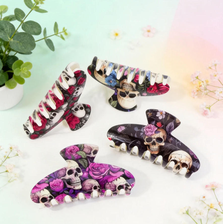 Colorful Skull And Flower Hair Clip Accessory