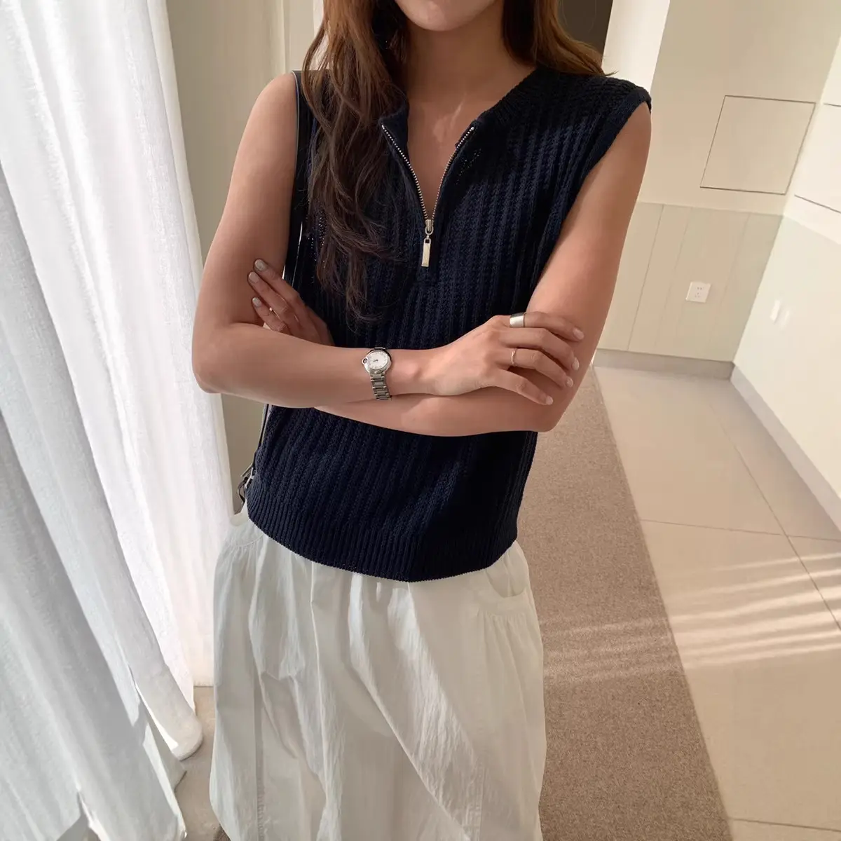 Sleeveless Knitted Outerwear Fashionable Ribbed Vest