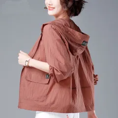 Mom Wear Top Plus Size Long Sleeve Sun Protection Coat - Leather Red - View 1