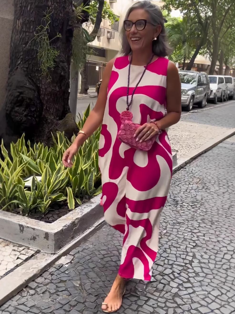 New V neck Printed Sleeveless Dress Casual Rose - Shop at LoveMi