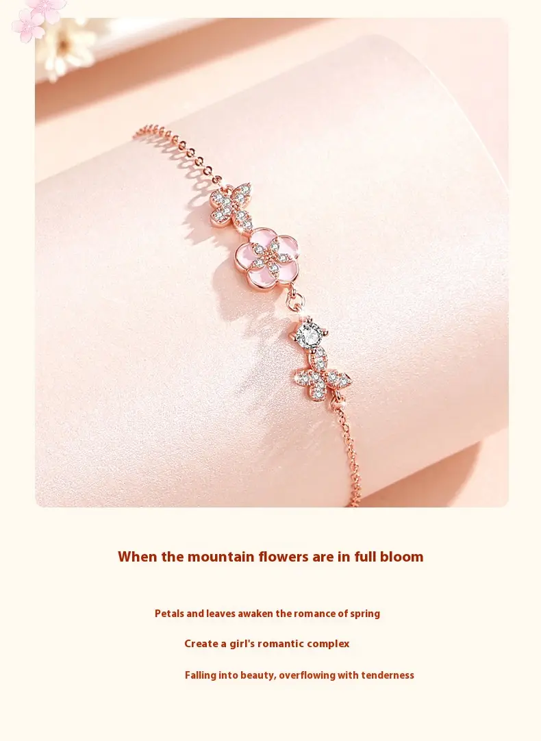 Butterfly Sterling Silver Bracelet Women's Light Luxury Zircon Peach Blossom Bracelet