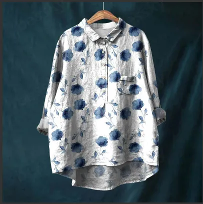 Bamboo Linen Printed Fashion Polo Collar Shirt Xl24053 Hyh60 - Shop at LoveMi