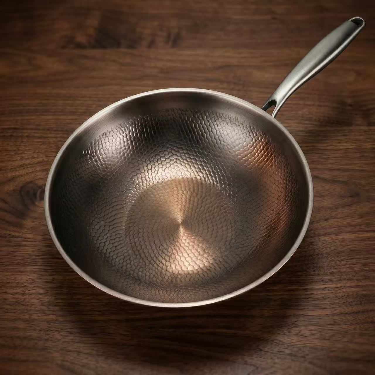 Titanium Hammeredfinish Noncoated Frying PanMade Of 304 Stainless Steel