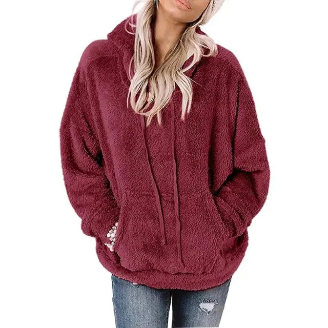 Coat Solid Color Pocket Casual Loose Sweater Sweater Red - Shop at LoveMi