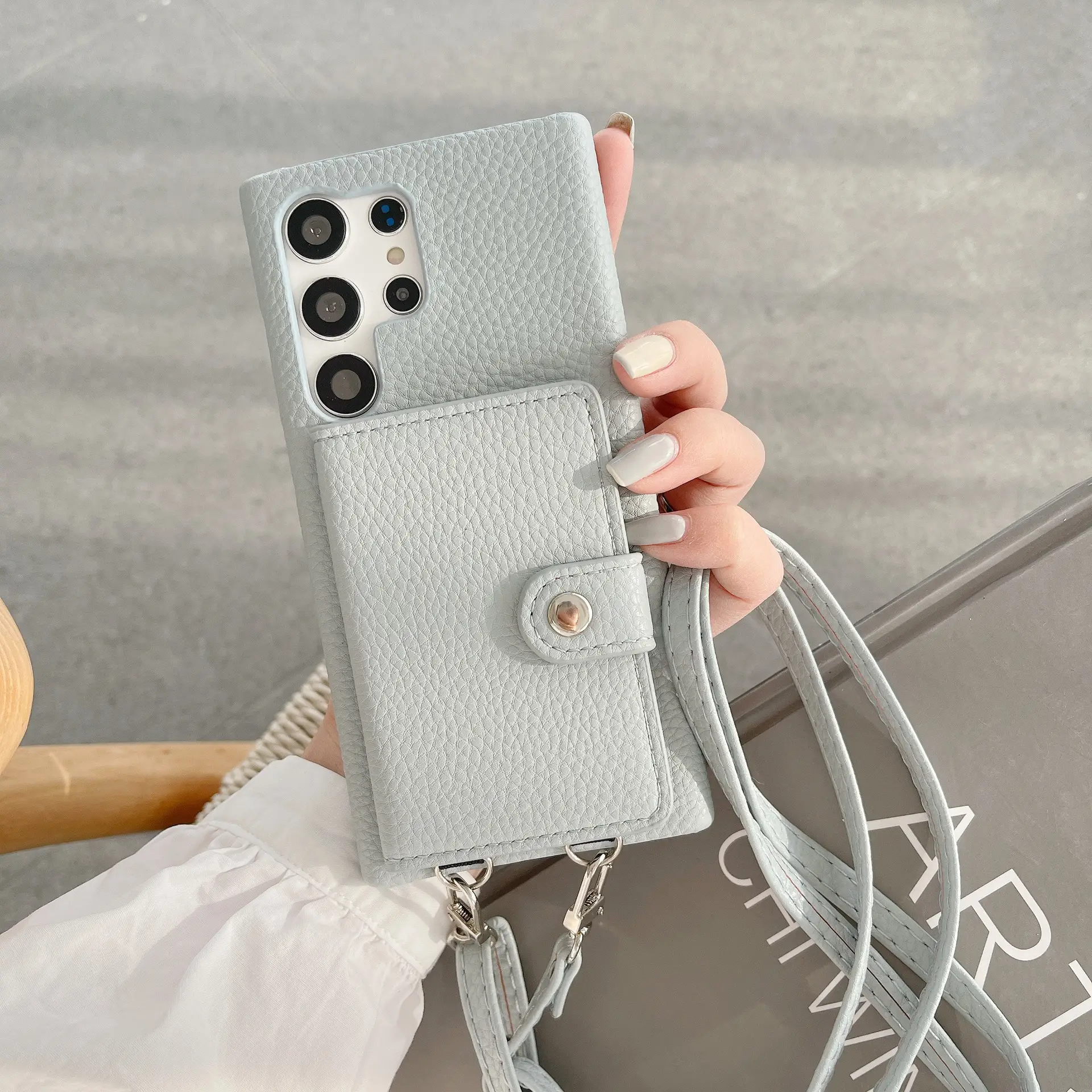 S23Ultra Lychee Pattern Card Left And Right Open Crossbody Phone Case