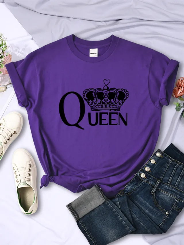Queen'S Big Crown Printed Women T Shirts Breathable Summer Purple - Shop at LoveMi