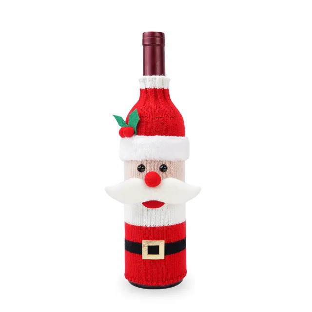 Christmas Decorations Old Man Snowman Bottle Cover Knitted Old Man With Flowers - Shop at LoveMi