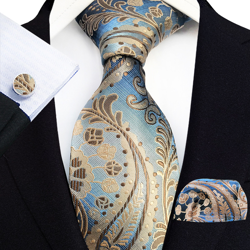 Mens Plaid Formal Tie Pocket Square And Cufflinks Three-Piece Set