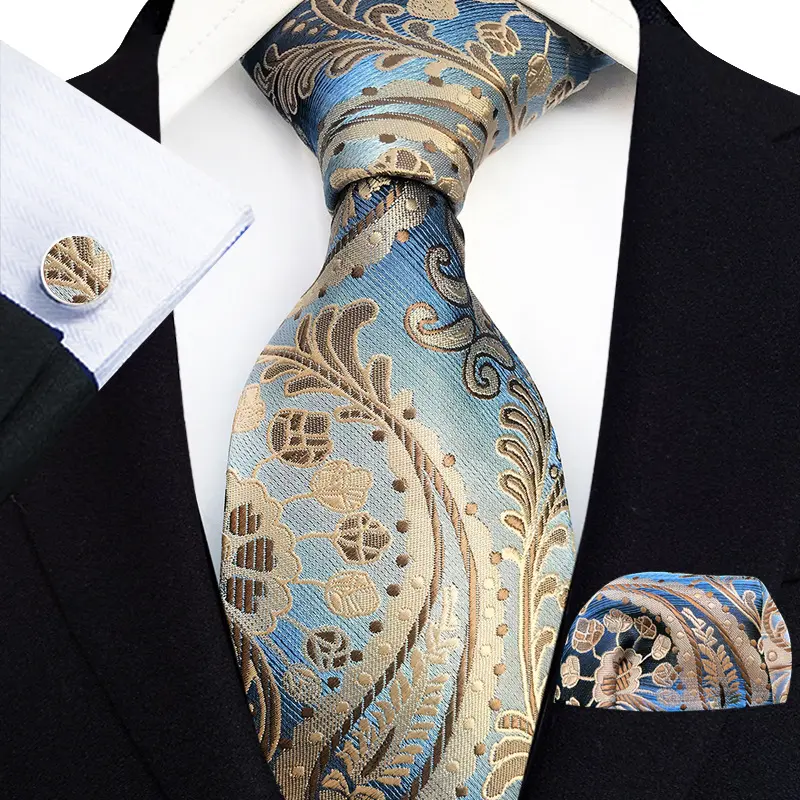 Mens Plaid Formal Tie Pocket Square and Cufflinks Three-Piece