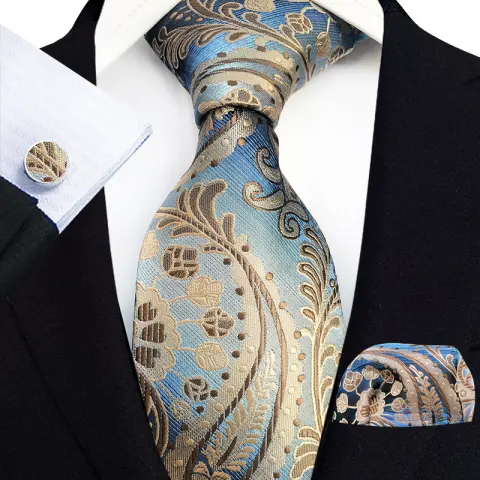 Mens Plaid Formal Tie Pocket Square and Cufflinks Three-Piece