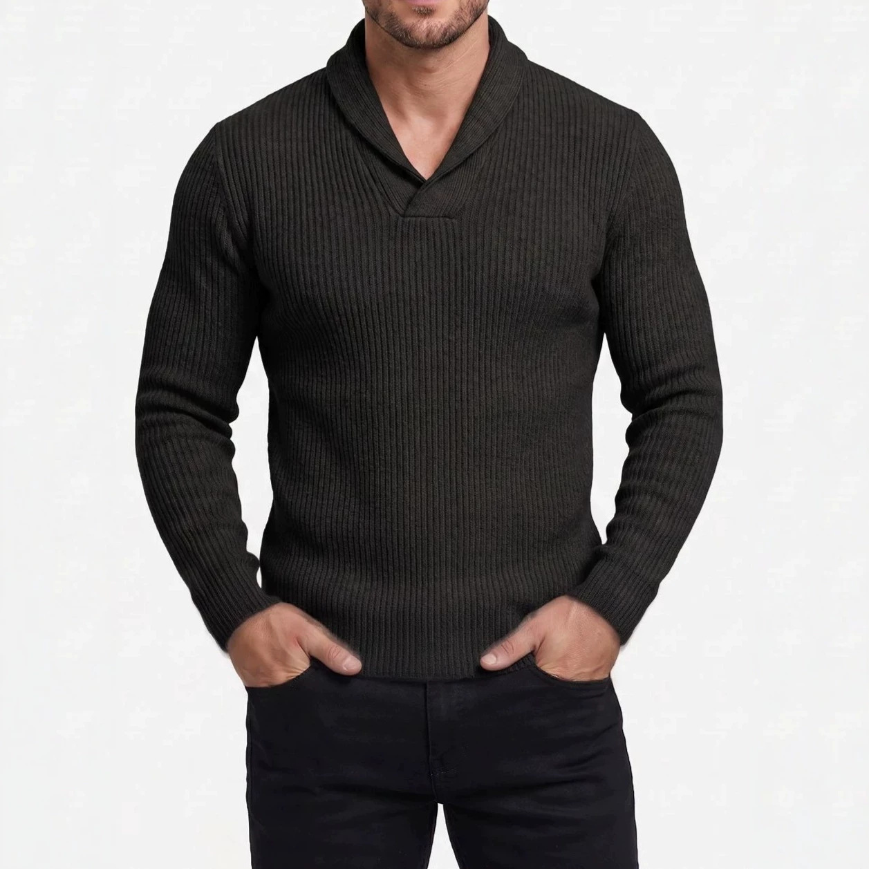 Slim-Fit V-Neck Knit Sweater, picture 3 of 7