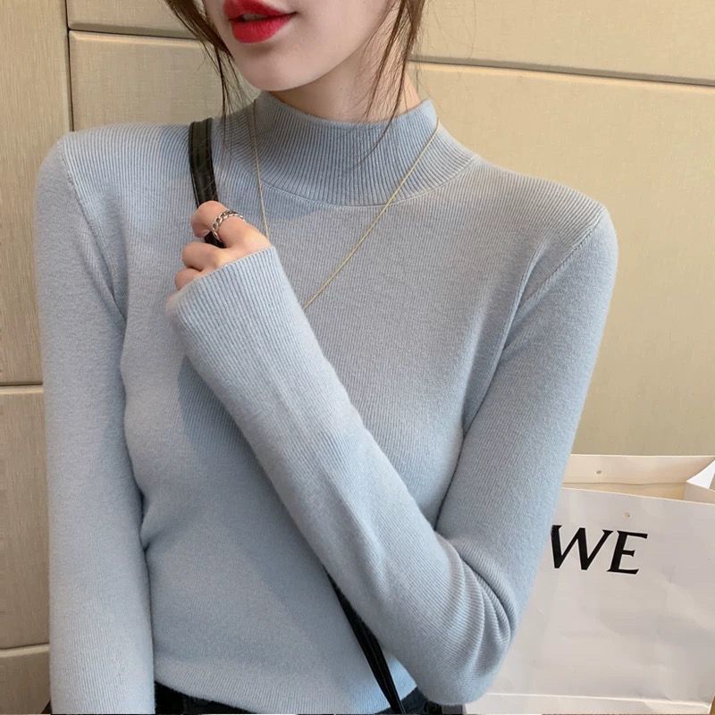 Womens Solid-Color Casual Mock-Neck Sweater - Image 7
