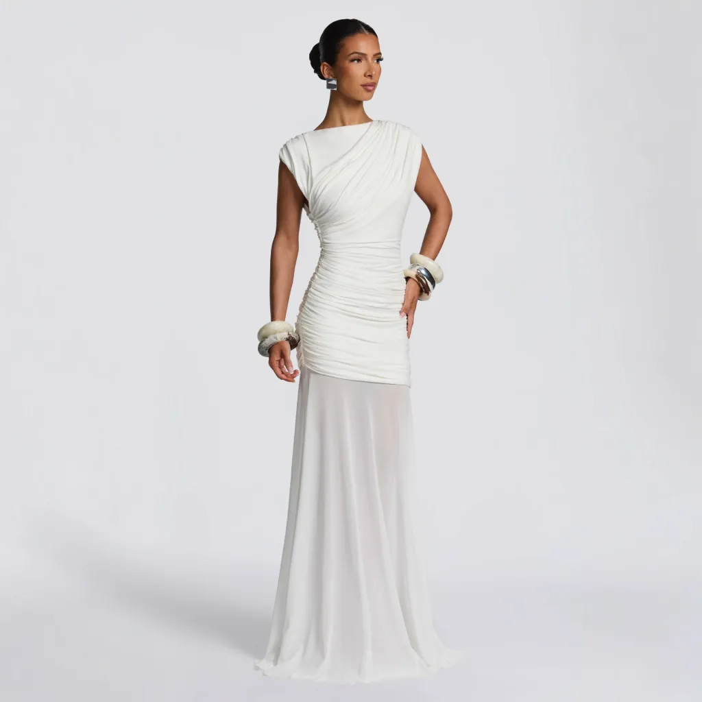 Fashion French Style Temperament Satin Dress Women - White
