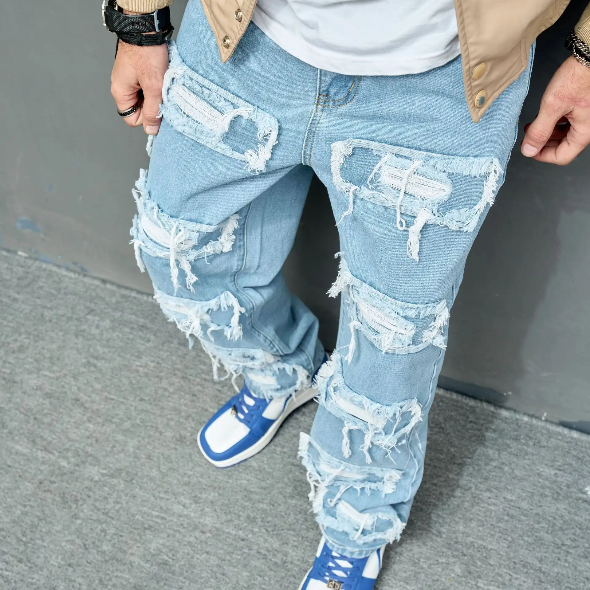 Men's Jeans Worn Stretch Slim Fit