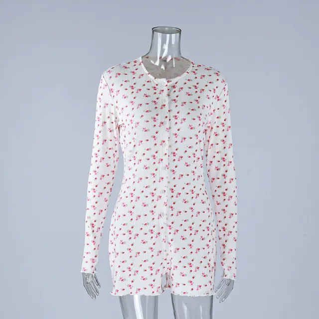 Hemstitched Print Ruffle One piece Bodysuit Printing M - Shop at LoveMi