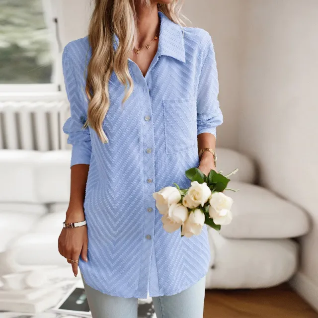 European And American Women's Clothing Jacquard Long sleeved Shirt Blue - Shop at LoveMi