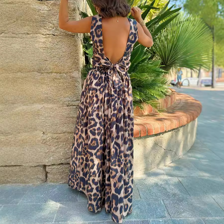 European And American Leisure Leopard Print Top Skirt Two-piece Suit