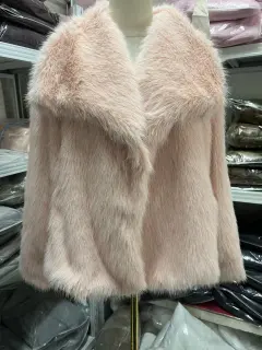 Women's Pure Colour Versatile Faux Fur Collar Long Sleeve Coat Plus Size Outerwear - Light Pink - View 1