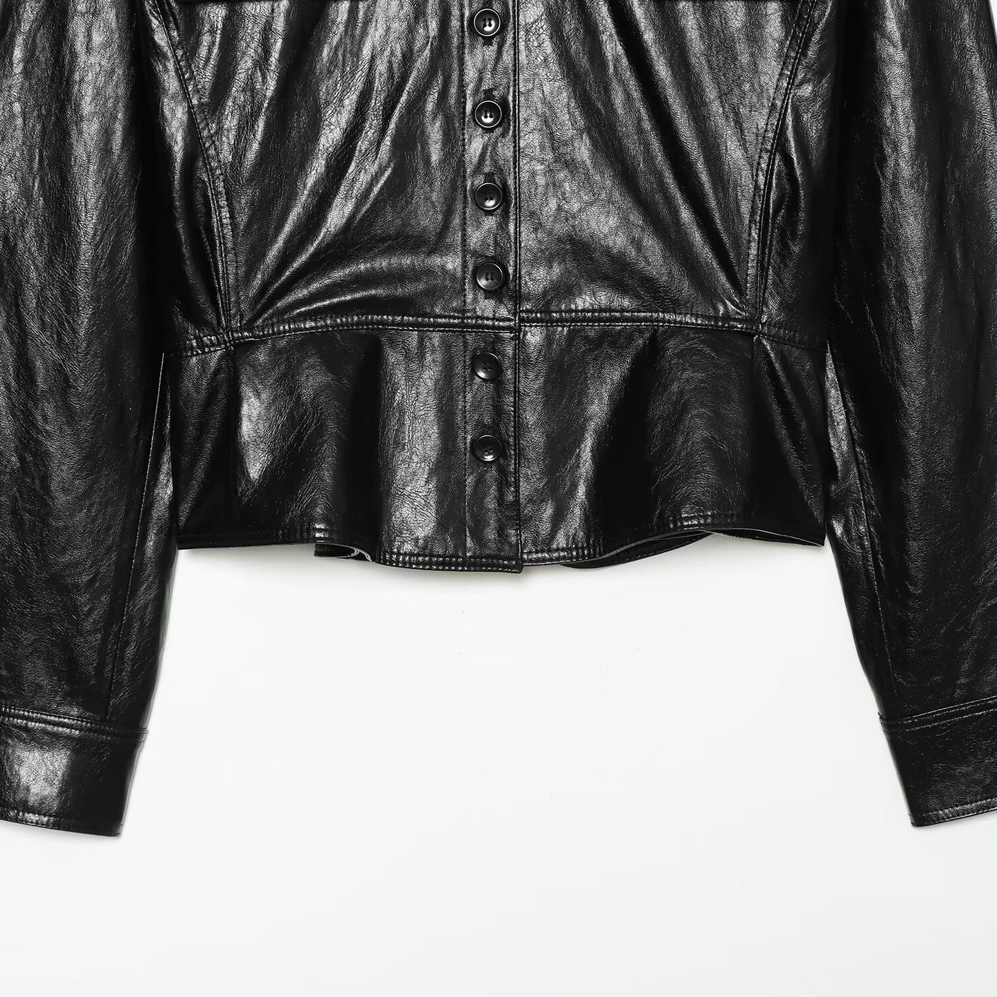Womens Summer New Arrival Lapel-Neck Hemline Dress-Style Single-Breasted Leather Jacket