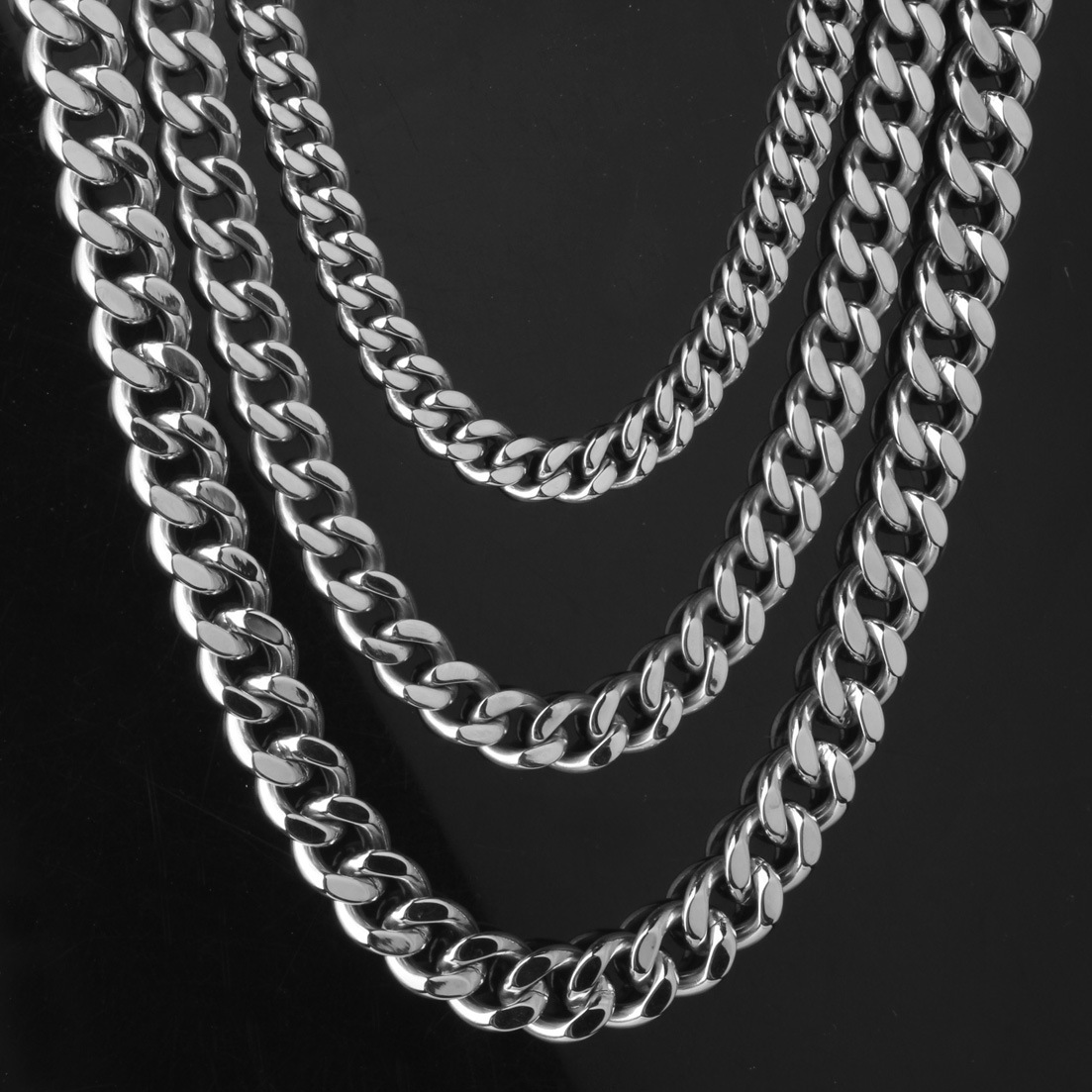 Mens Stainless Steel Titanium Silver Denim Cuban Necklace