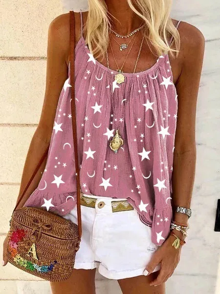 V neck Printed Vest Camisole Top For Women Pink - Shop at LoveMi