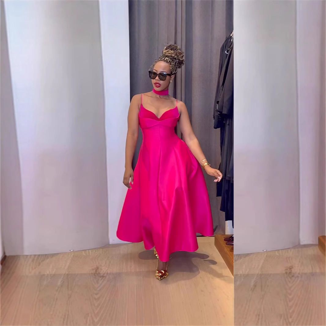 New Elegant V-neck Brace Waist Slimming A- Line Dress