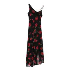 Chiffon Long Floral Print Swing Collar Vacation Long Dress - View 1