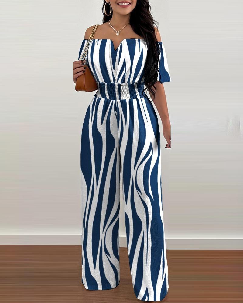 Women's Off-neck Waist Trimming Loose Straight Jumpsuit - Image 14