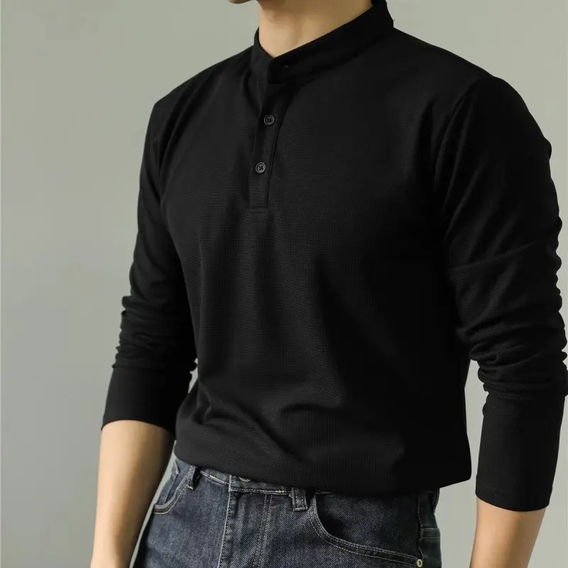 Long Sleeve Polo Shirt Simple Solid Color Fitness Men's