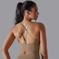 European And American Solid Colour Cross Beauty Back Exercise Underwear - Cocoa Colour-L - View 1