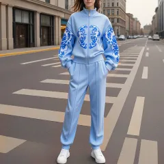 Personality Sports Casual Top And Trousers Suit - Blue - View 1