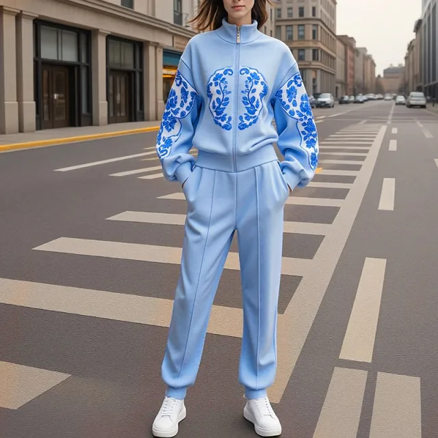 Personality Sports Casual Top And Trousers Suit Blue - Shop at LoveMi