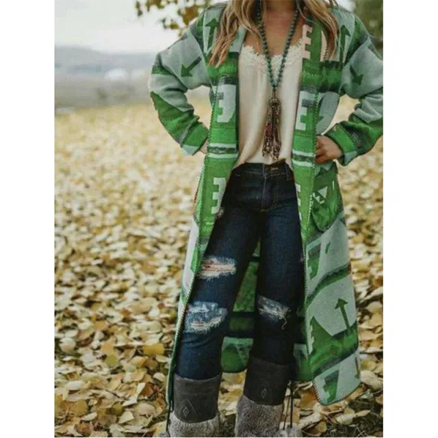 Slim Top Cross border Long Sleeve Printed Long Coat Green - Shop at LoveMi