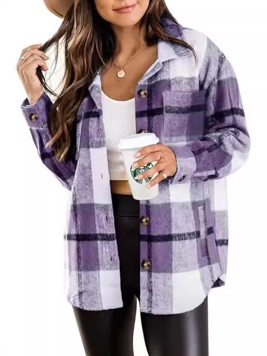 Long Sleeve Lapel Loose Mid length Top Purple - Shop at LoveMi