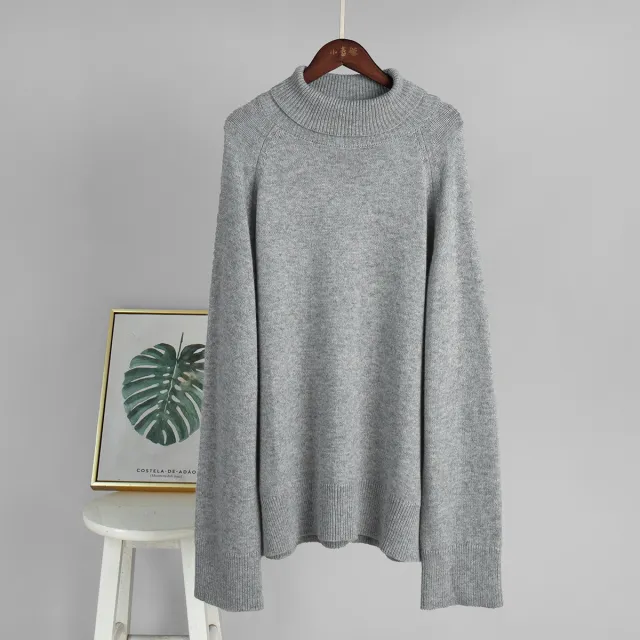New Loose Pullover Thermal Knitting Sweater For Women Light Gray - Shop at LoveMi