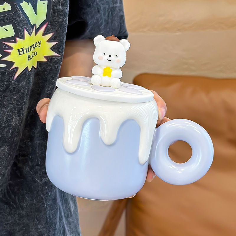 Ceramic Cup With Cover Spoon Good-looking Couple Milk