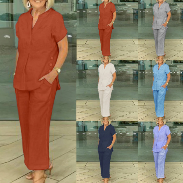 Short-sleeve Top And Pants Casual Two-piece Set