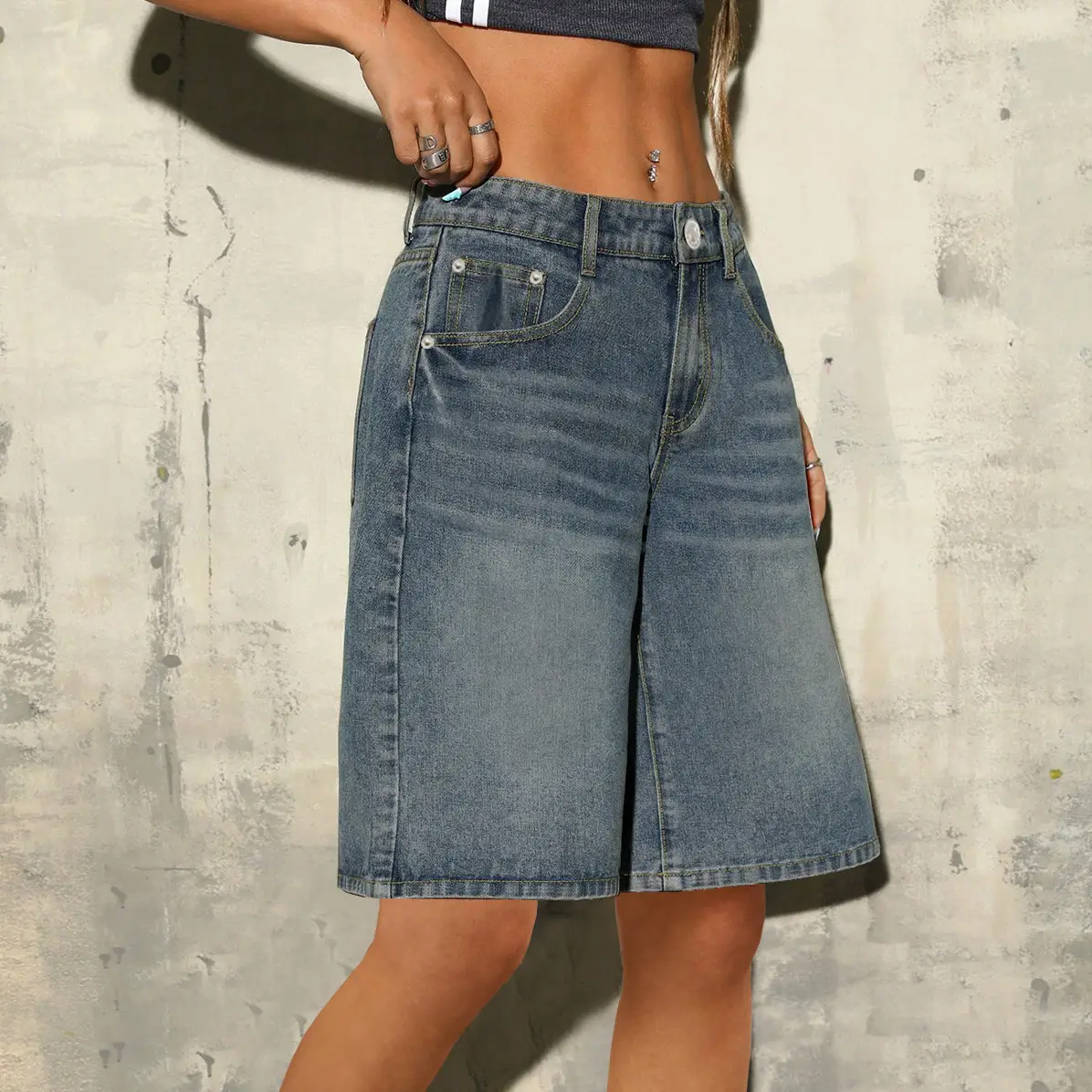 Washed-and-distressed Denim Shorts For Women Casual And Versatile