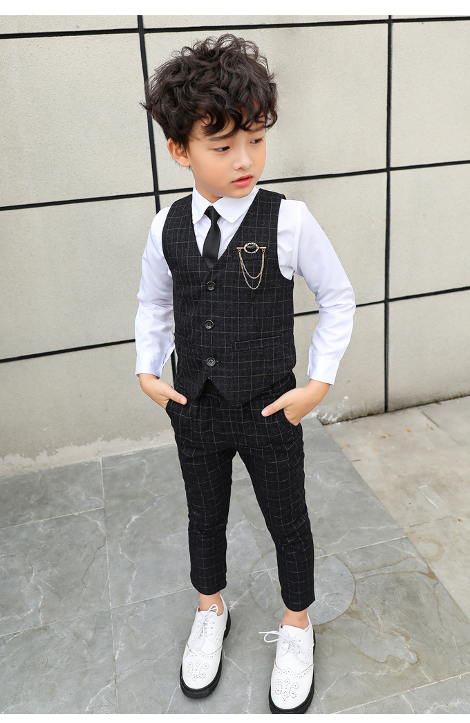 Black Plaid Vest Suit Shirt